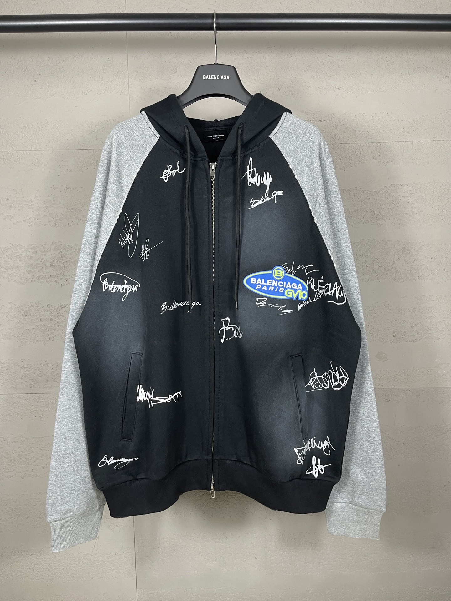 Balanciag@ Signature Print Hand-Painted Graffiti Cardigan Hoodie FW26