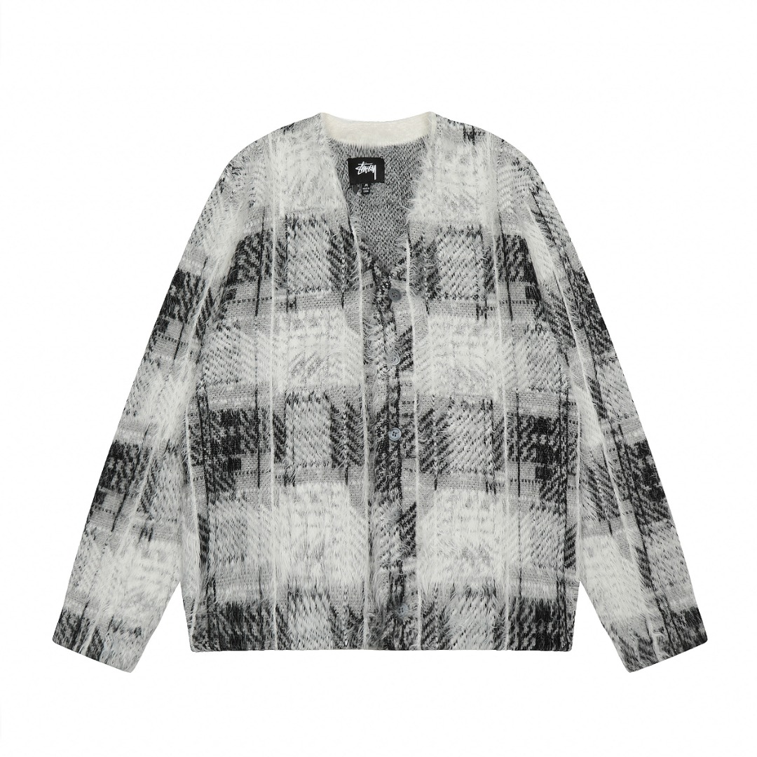 Stussy Hairy Plaid Cardigan Sweater