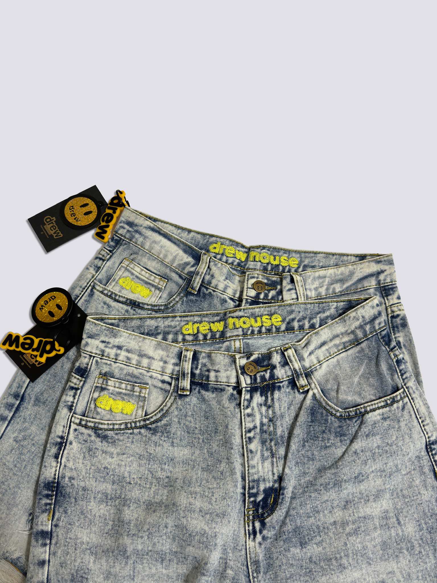 Drew House Smiley Face Digital Picture Sticker Stitching Jeans