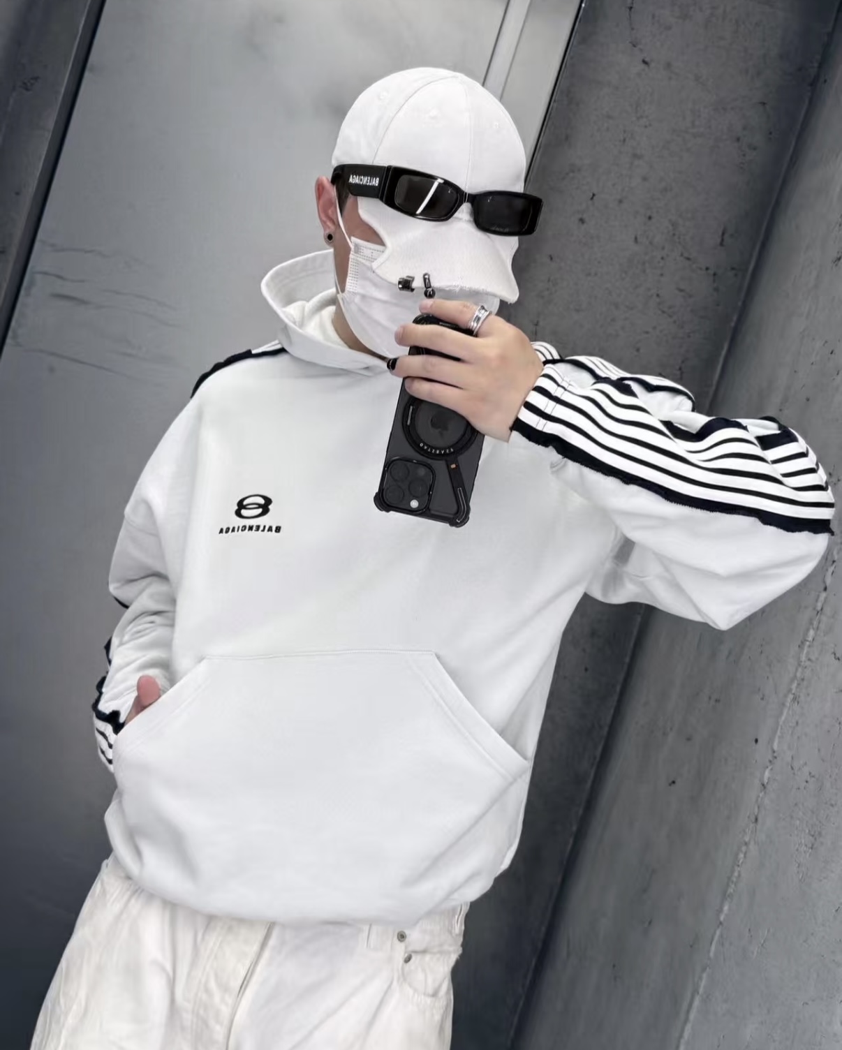 Balanciag@ Tape Panels Sleeve Hoodie