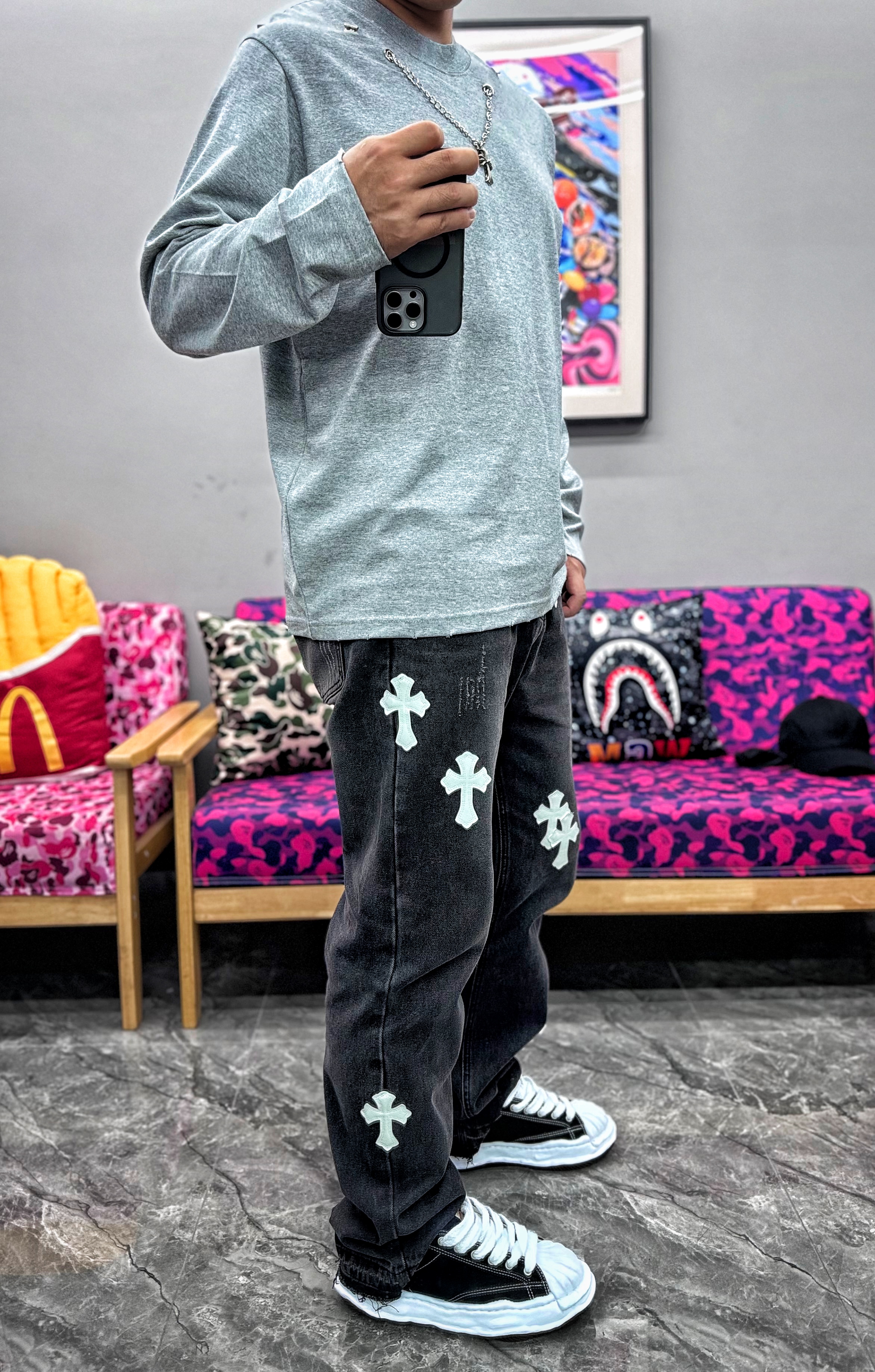 Chrome Heart Cross pendant Long Sleeve T-Shirt