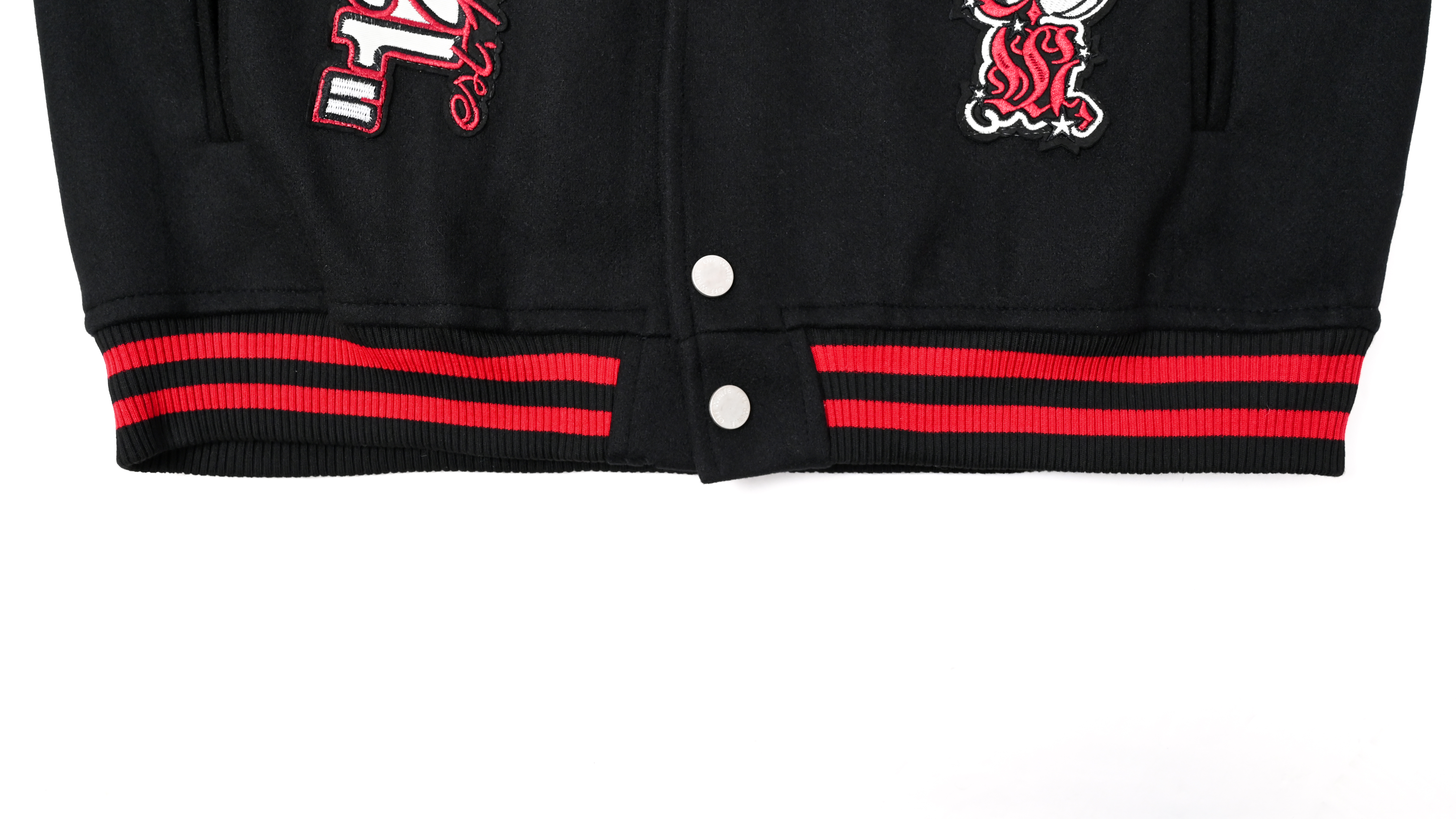 QEWBG Embroidered Devil Pattern Baseball Jacket