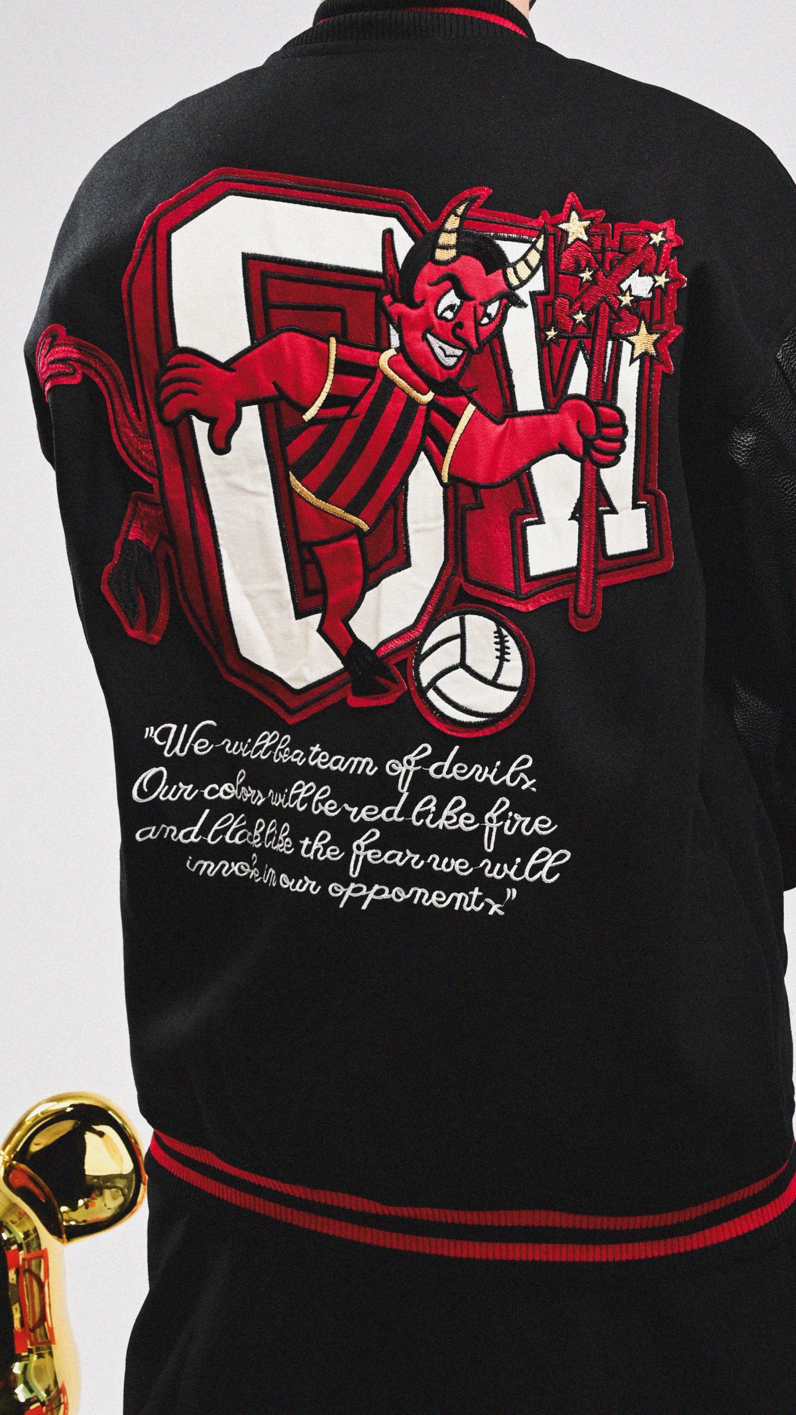 QEWBG Embroidered Devil Pattern Baseball Jacket