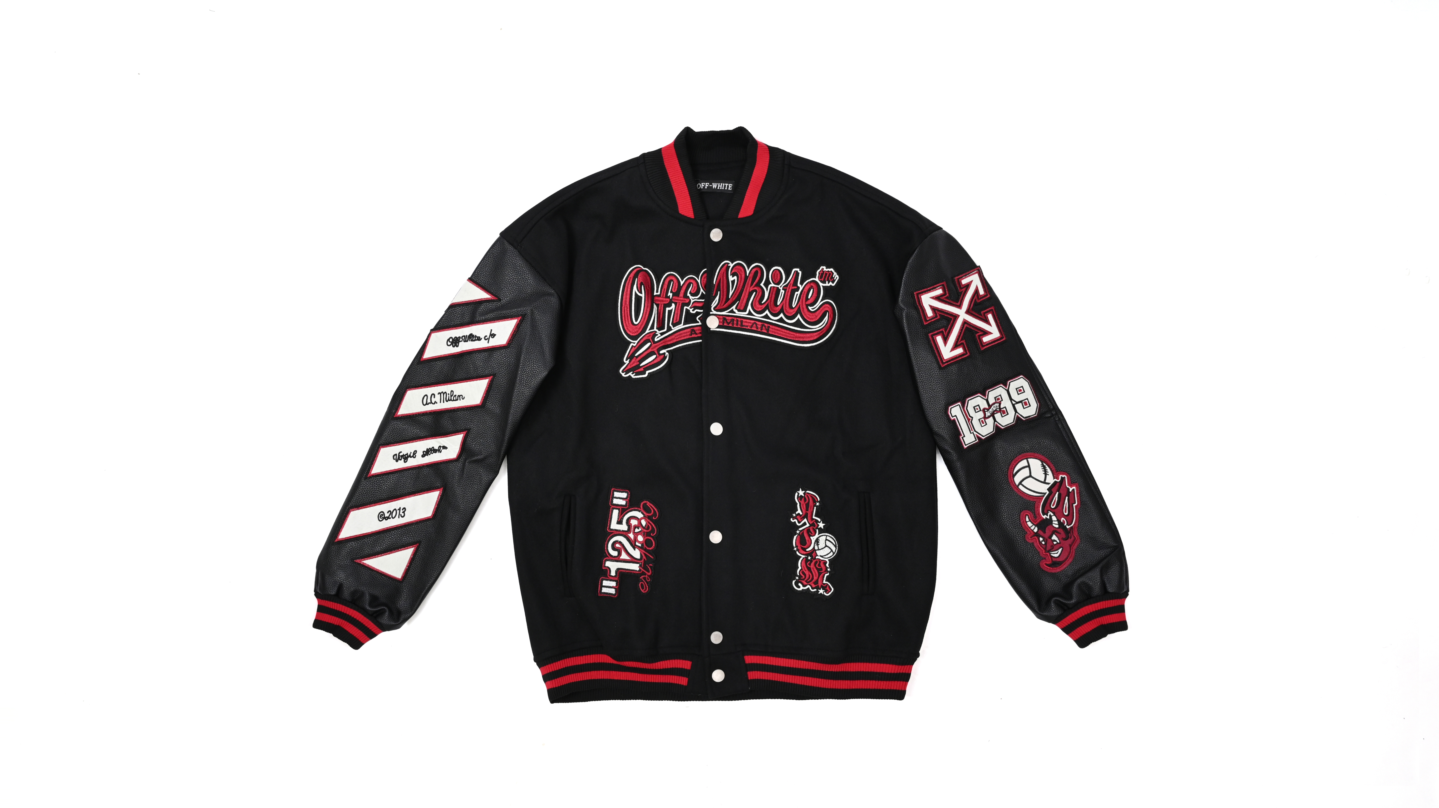 QEWBG Embroidered Devil Pattern Baseball Jacket