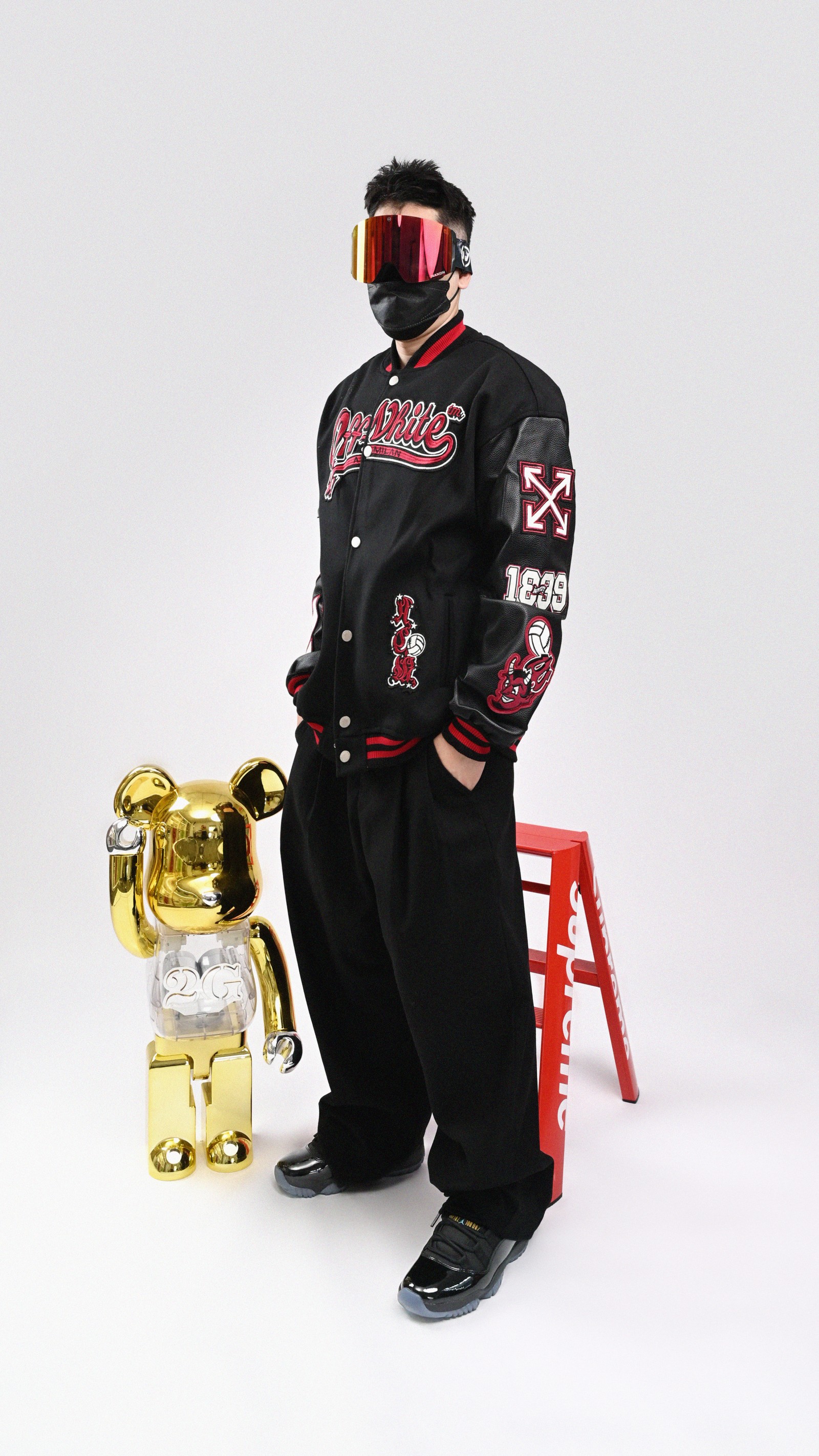 QEWBG Embroidered Devil Pattern Baseball Jacket