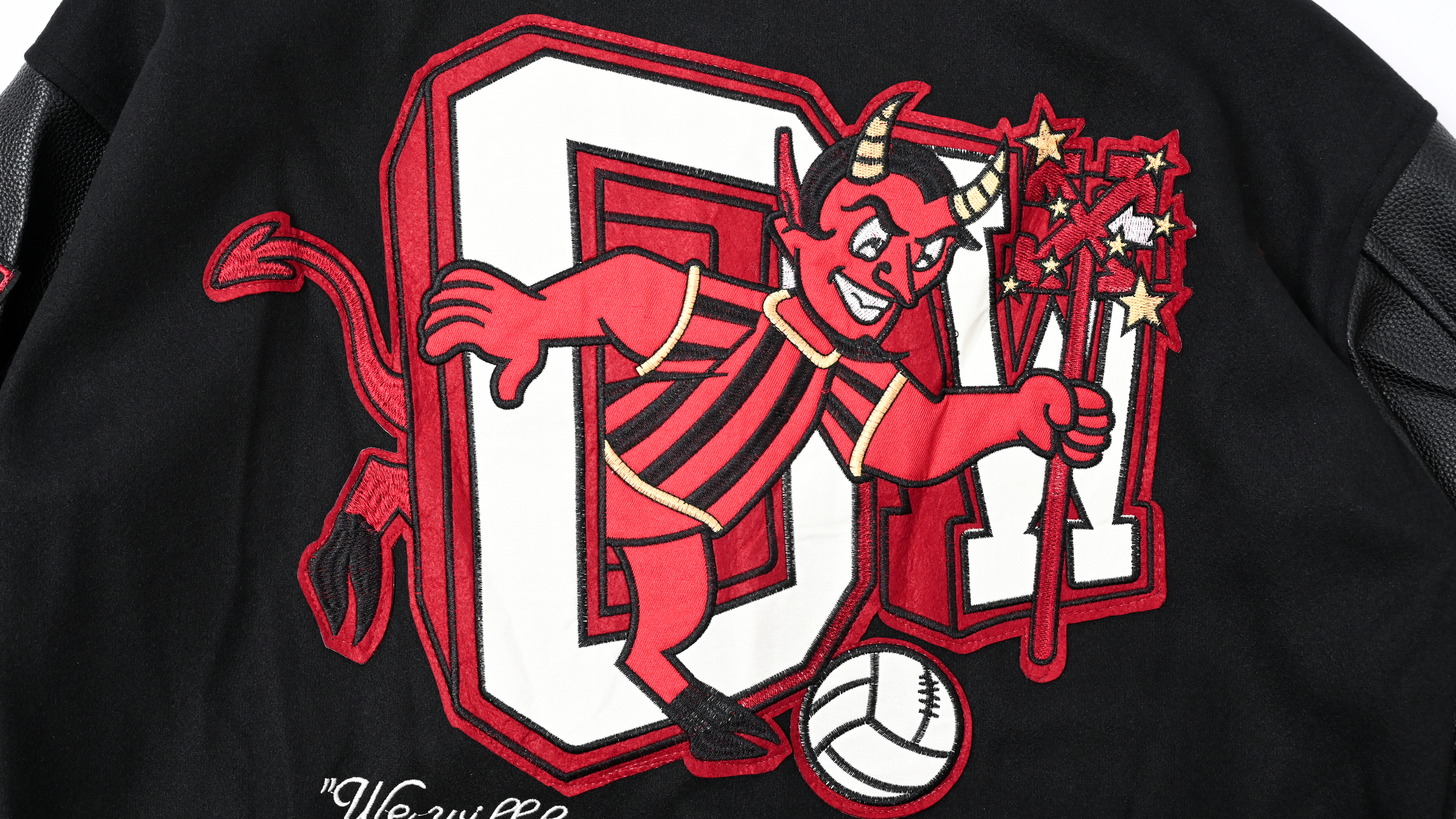 QEWBG Embroidered Devil Pattern Baseball Jacket