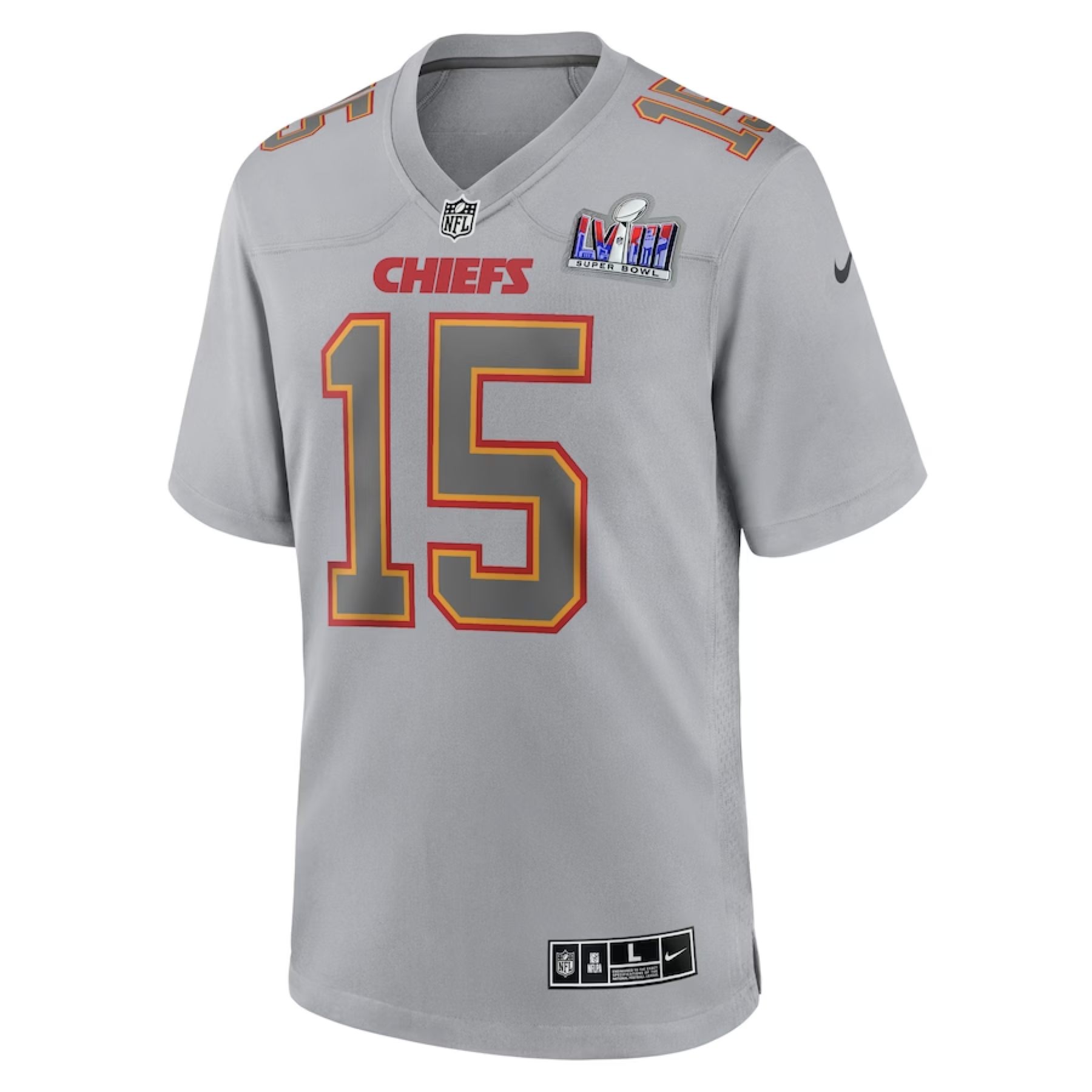 Nike Patrick Mahomes Kansas City Chiefs Gray Super Bowl LVIII Atmosphere Fashion Game Jersey