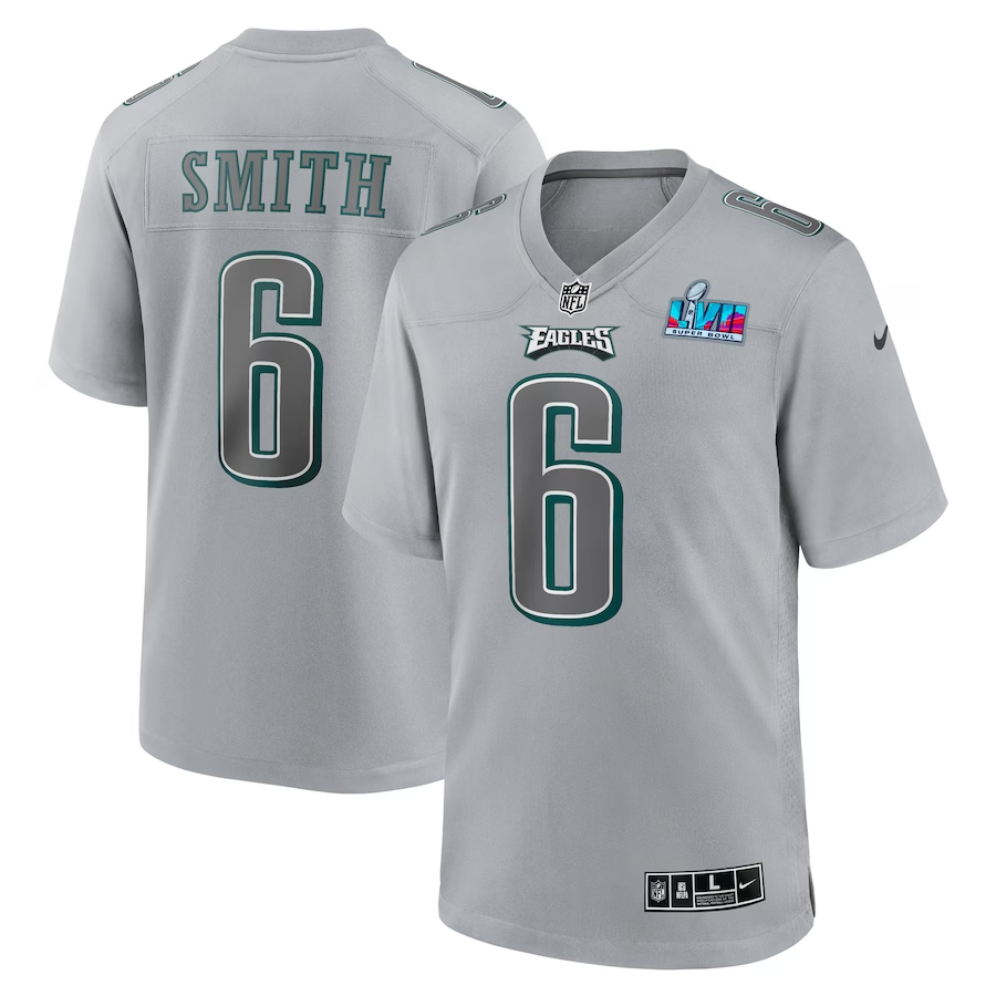 Nike DeVonta Smith Philadelphia Eagles Gray Super Bowl LVII Patch Atmosphere Fashion Game Jersey