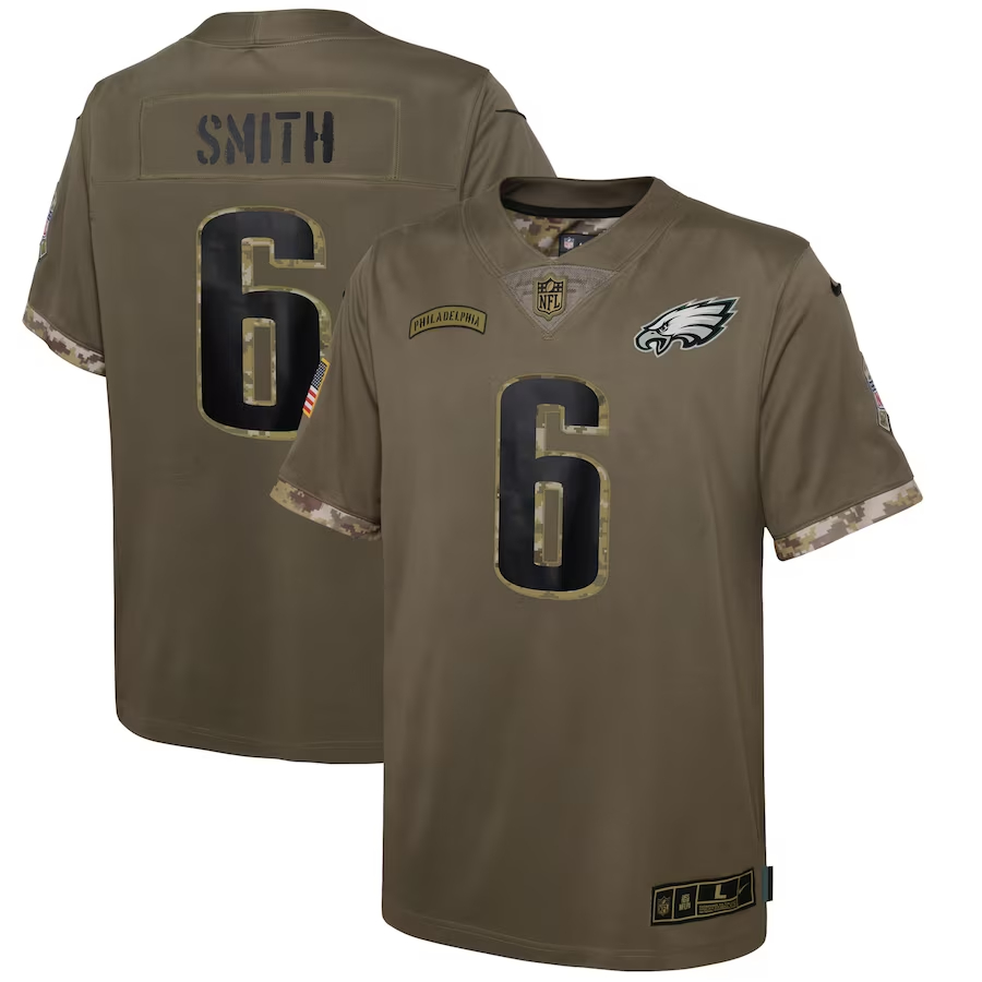 Nike DeVonta Smith Philadelphia Eagles Youth Olive 2022 Salute To Service Player Limited Jersey