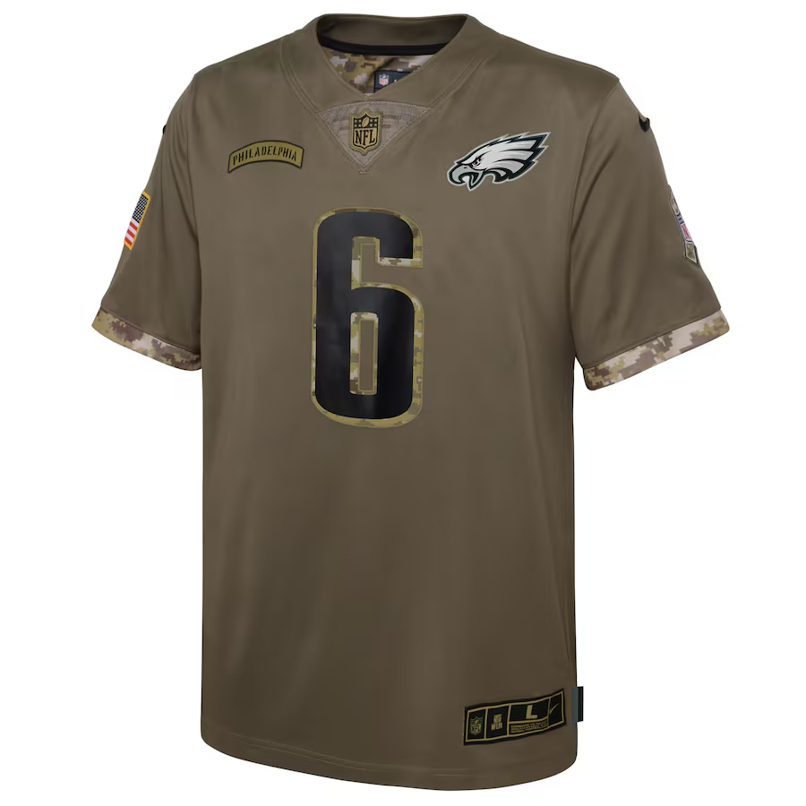 Nike DeVonta Smith Philadelphia Eagles Youth Olive 2022 Salute To Service Player Limited Jersey