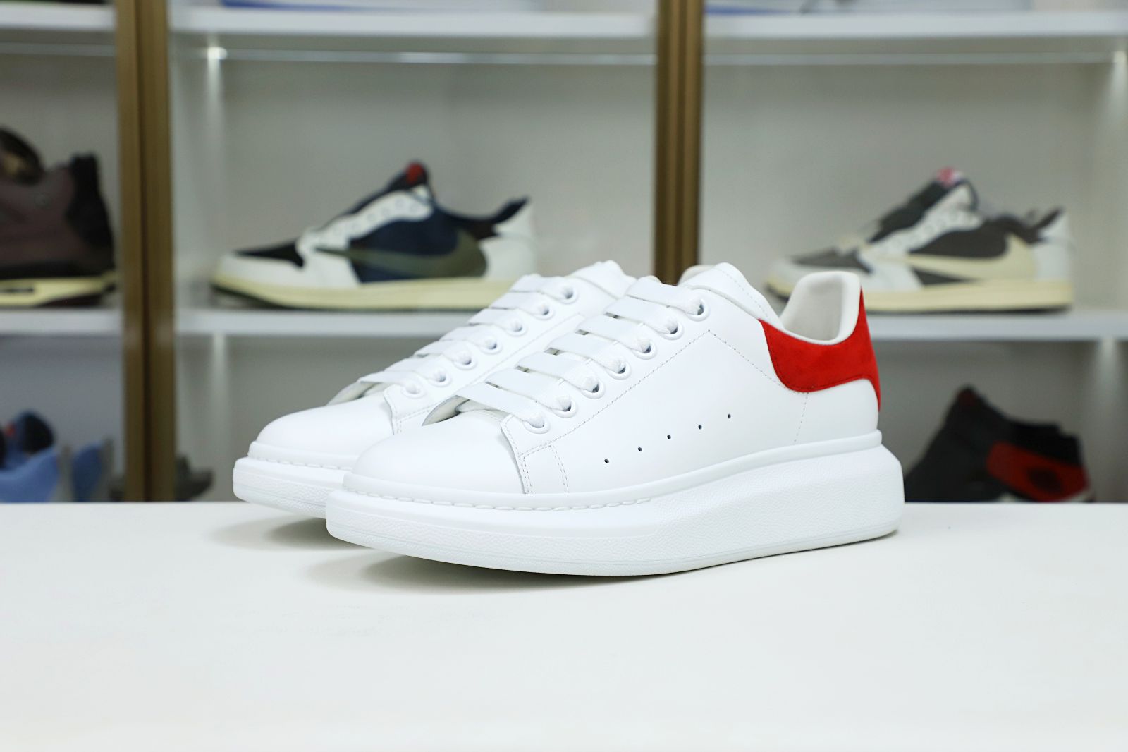 Alexander McQueen WHITE SMOOTH CALF LEATHER RED SUEDE