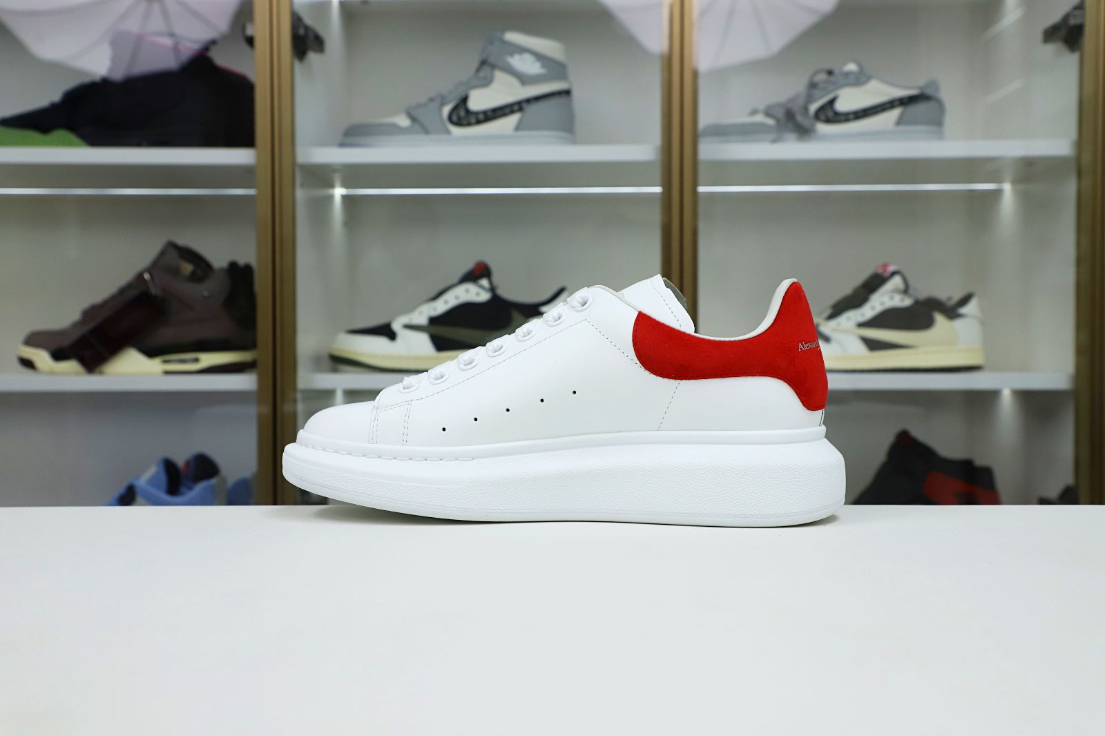 Alexander McQueen WHITE SMOOTH CALF LEATHER RED SUEDE